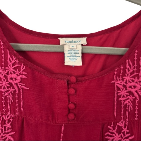Sundance Cora Floral Embroidered Overlay Blouse Wineberry Red Pink Extra Large - Picture 3 of 5
